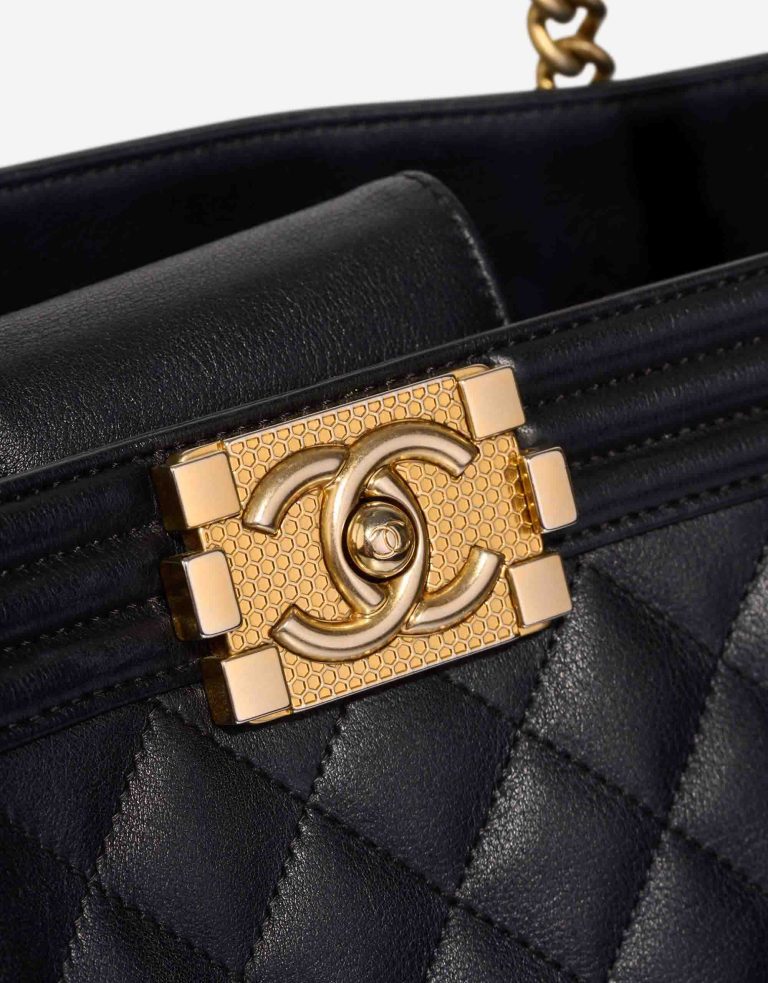 Chanel Boy Shopping Tote Lamb Black Closing System | Sell your designer bag