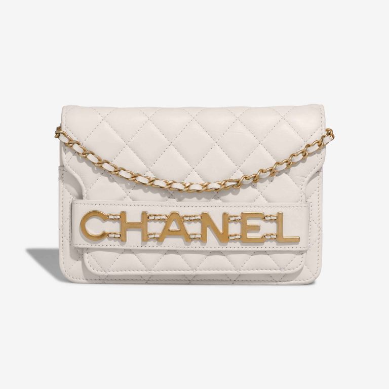 Chanel Enchained Wallet On Chain Calf White Front | Sell your designer bag