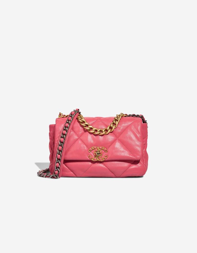 Chanel 19 à rabat Sac Agneau Rose Façade | Vendez votre sac de créateur