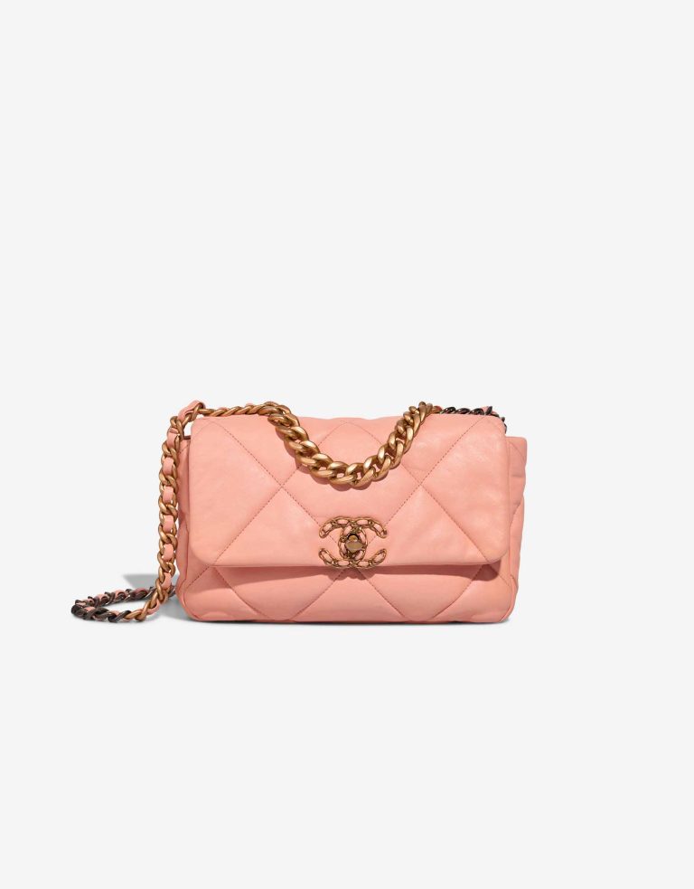 Chanel 19 à rabat Sac Agneau Rose Façade | Vendez votre sac de créateur