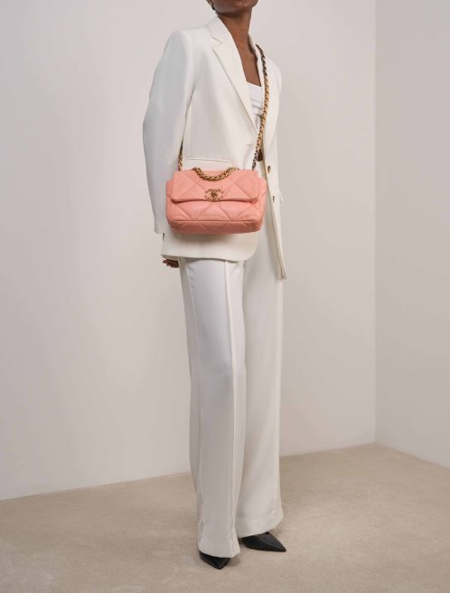 Chanel 19 Flap Bag Lamb Pink on Model | Sell your designer bag