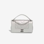 Chanel Mademoiselle à rabat Petit sac en cuir de chèvre Chevron argenté | Vendez votre sac de créateur