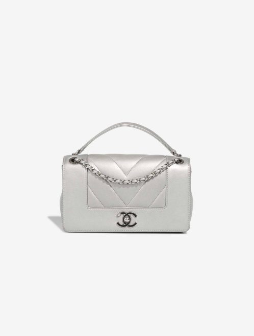 Chanel Mademoiselle Flap Bag Small Goatskin Chevron Silver Front | Sell your designer bag