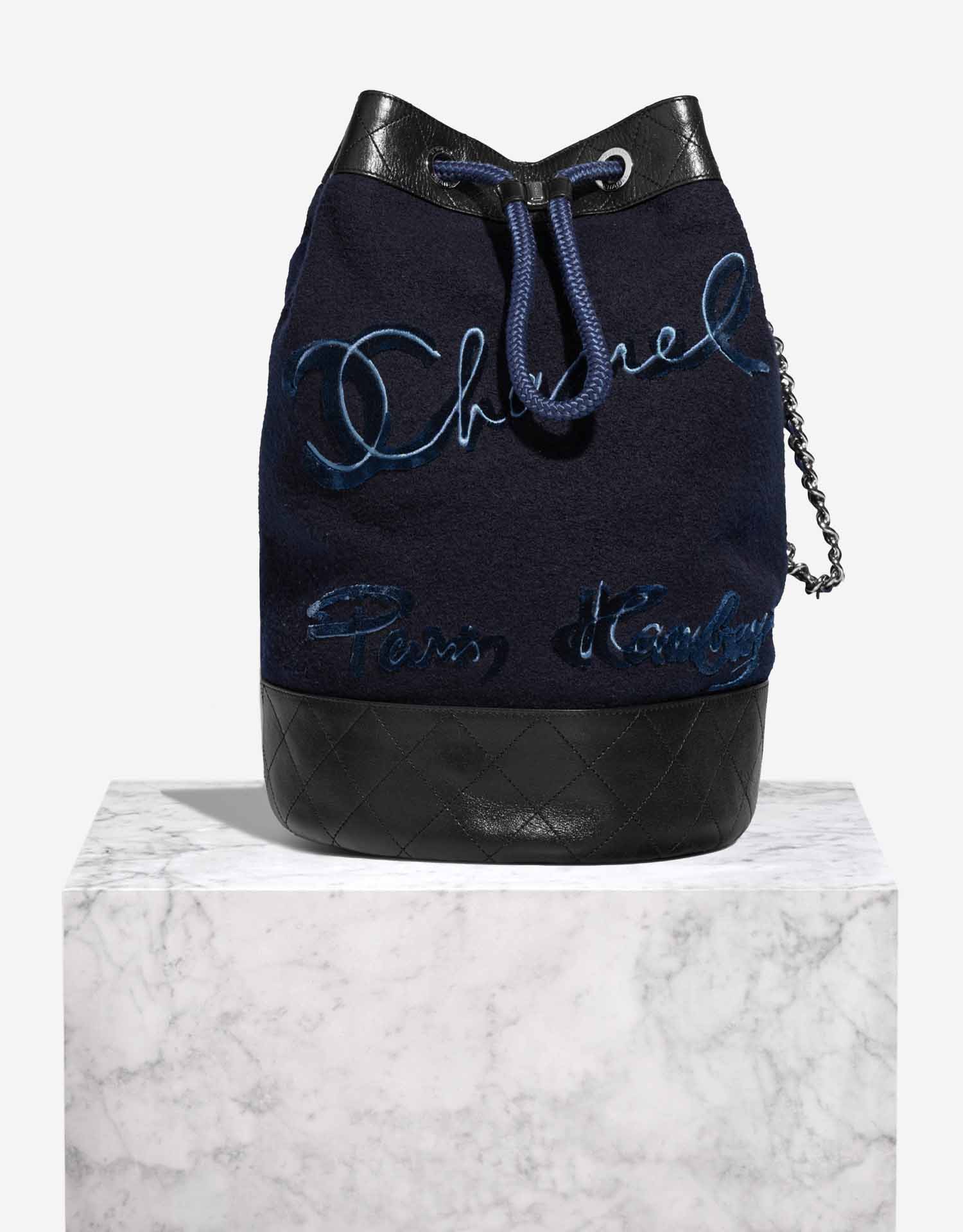 Chanel Backpack Wool Lamb Blue Black SACLAB