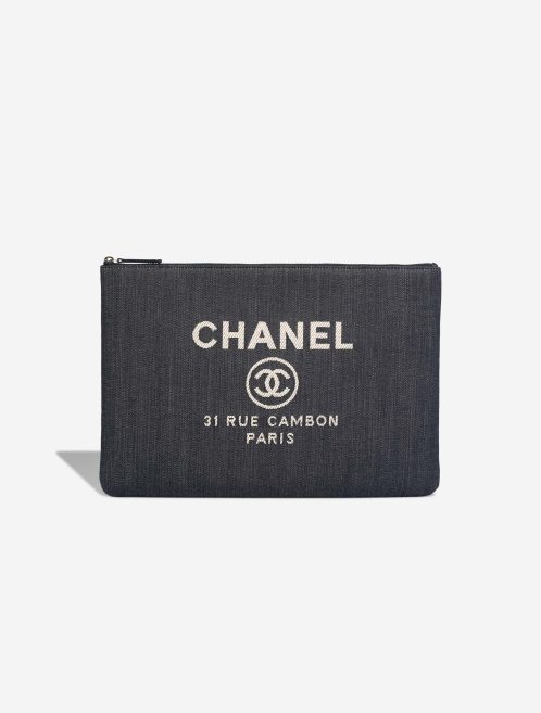 Chanel Laptop Case Denim Dark Blue Front | Sell your designer bag