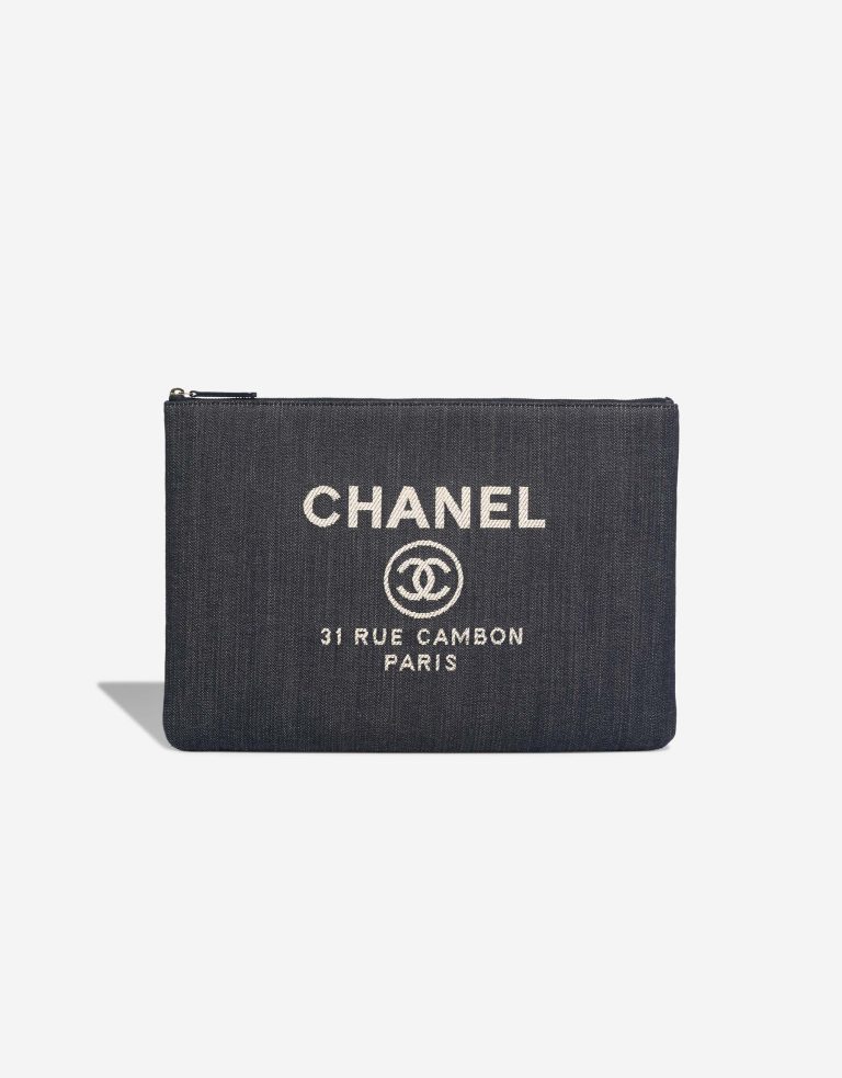 Chanel Laptop Case Denim Dark Blue Front | Sell your designer bag