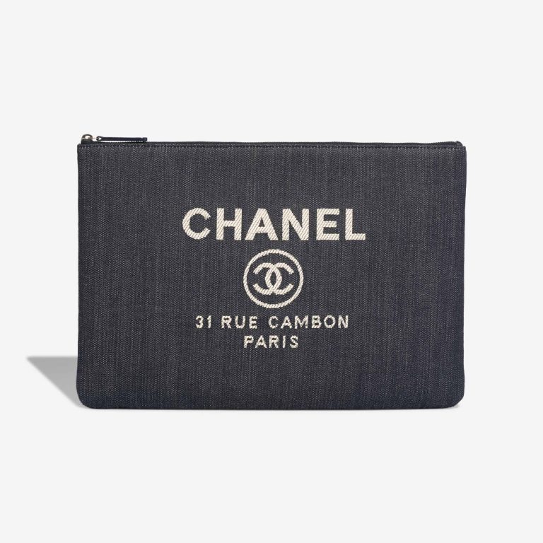 Chanel Laptop Case Denim Dark Blue Front | Sell your designer bag