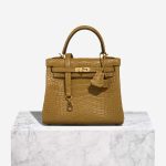 Hermès Kelly 25 Matte Alligator Kraft / Mimosa Front | Verkaufen Sie Ihre Designer-Tasche