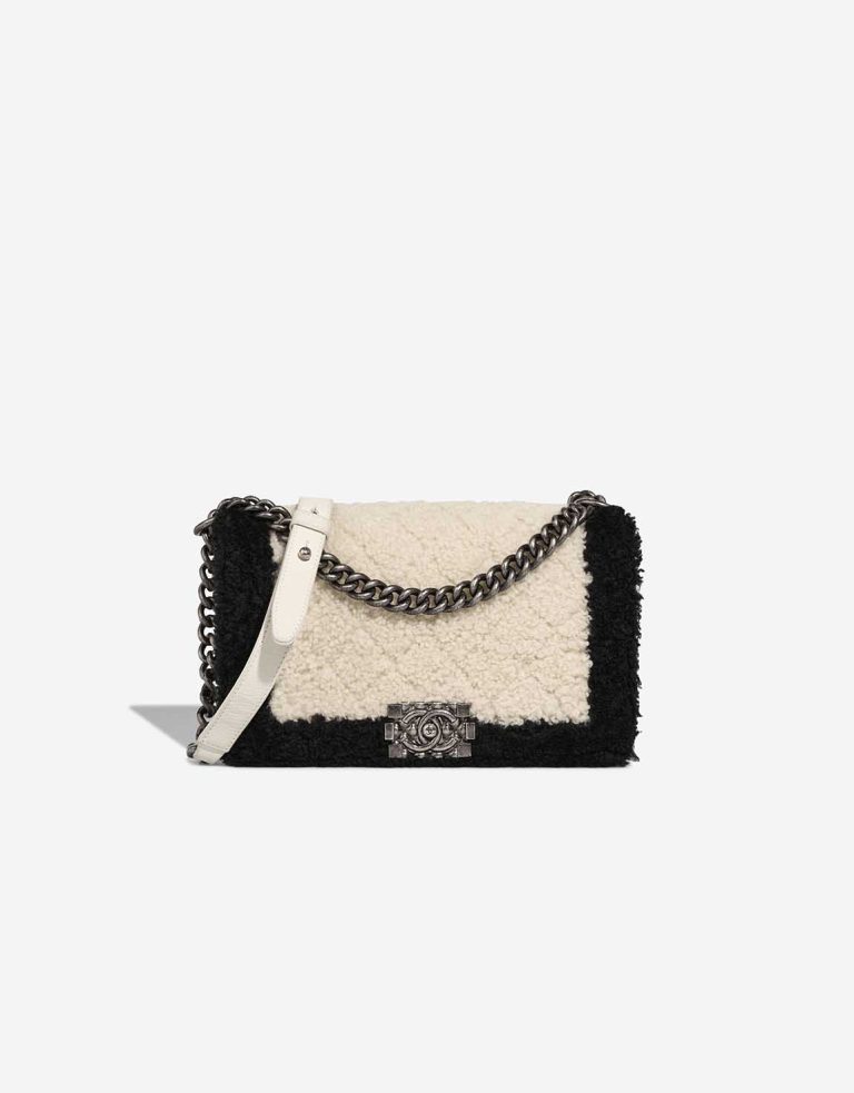 Chanel Boy Old Medium Shearling / Calf White / Black Front | Sell your designer bag