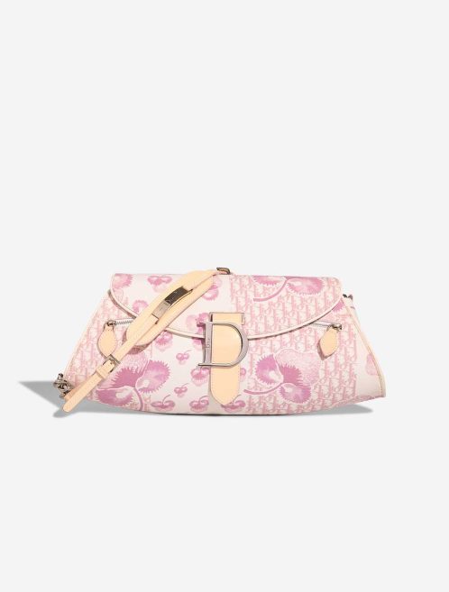 Dior Cherry Blossom Porté Épaule Canvas Blanc / Rose Front | Vendez votre sac de créateur