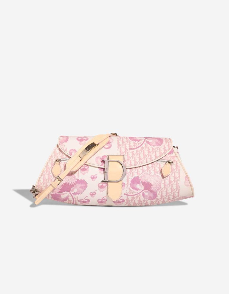 Dior Cherry Blossom Porté Épaule Canvas Blanc / Rose Front | Vendez votre sac de créateur