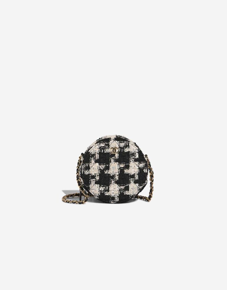 Chanel Runde Clutch Tweed Schwarz / Weiß Front | Verkaufen Sie Ihre Designer-Tasche