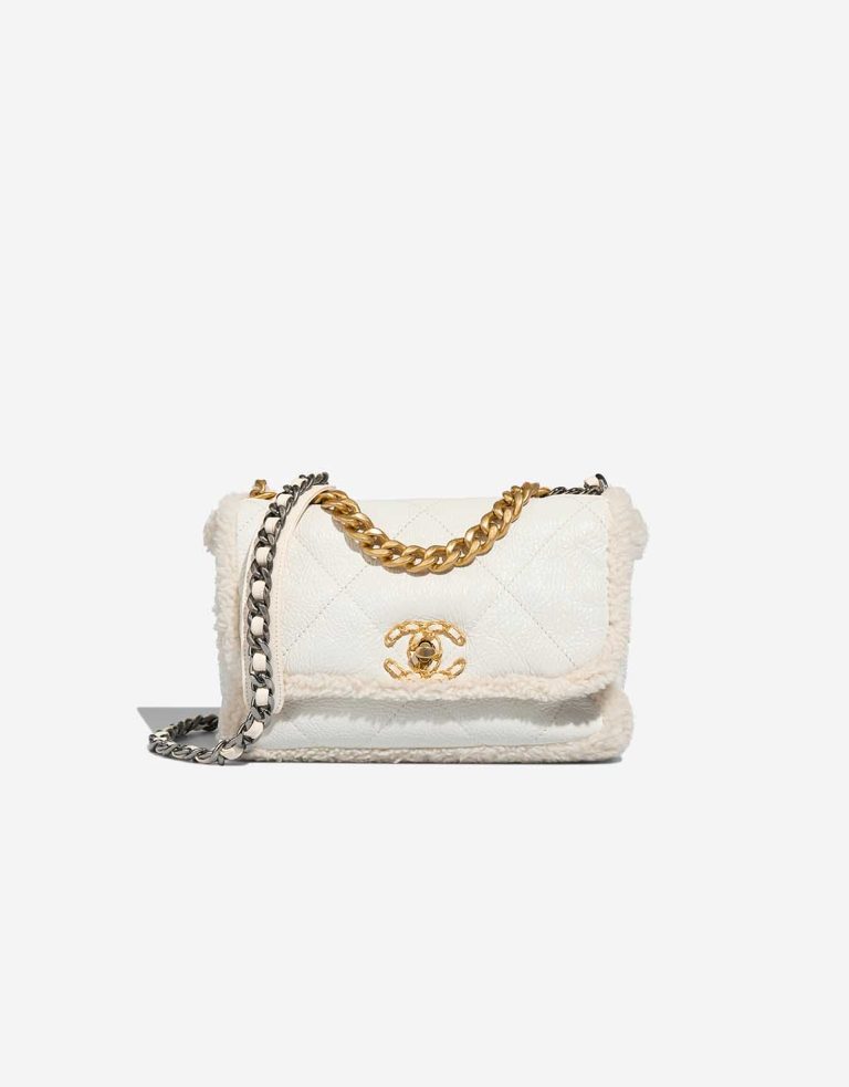 Chanel 19 à rabat Bag Shearling White Front | Vendez votre sac de créateur