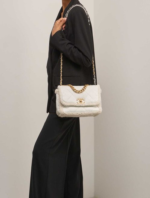 Chanel 19 Flap Bag Shearling White on Model | Sell your designer bag