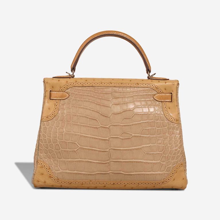 Hermès Kelly 32 Grand Mirage Ostrich / Niloticus Lizard / Matte Alligator Poussière / Toffee | Sell your designer bag