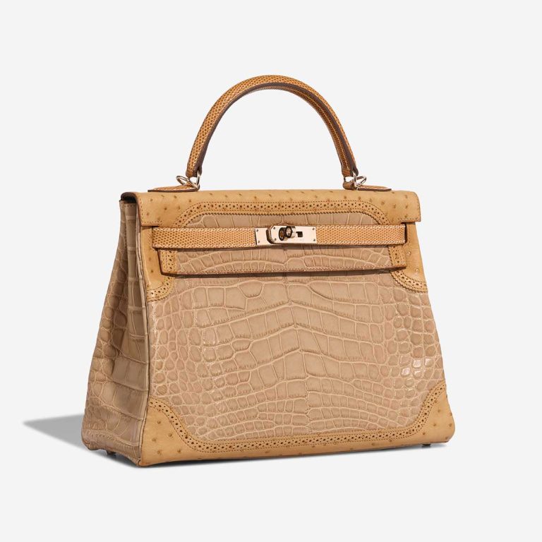 Hermès Kelly 32 Grand Mirage Ostrich / Niloticus Lizard / Matte Alligator Poussière / Toffee | Sell your designer bag