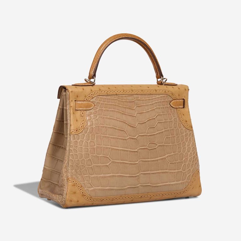 Hermès Kelly 32 Grand Mirage Ostrich / Niloticus Lizard / Matte Alligator Poussière / Toffee | Sell your designer bag