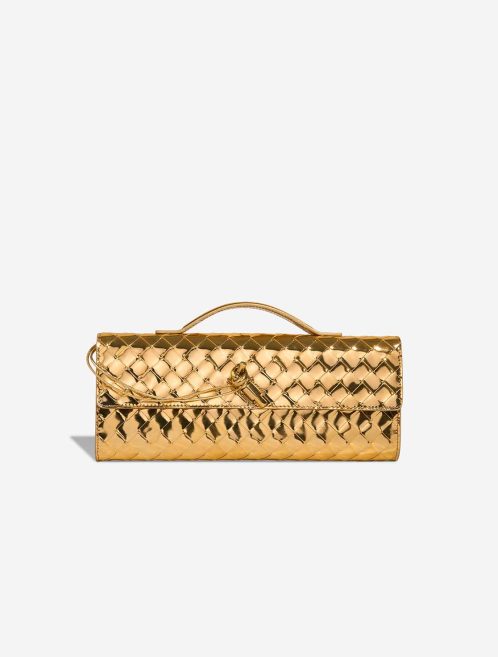 Bottega Veneta Andiamo Clutch Patent Metallic Gold Front | Verkaufen Sie Ihre Designertasche