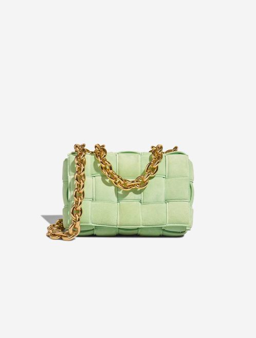 Bottega Veneta Cassette Suede Light Green Front | Vendez votre sac de créateur