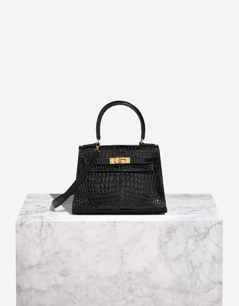 Hermès Kelly Mini Porosus Krokodil Schwarz Front | Verkaufen Sie Ihre Designer-Tasche