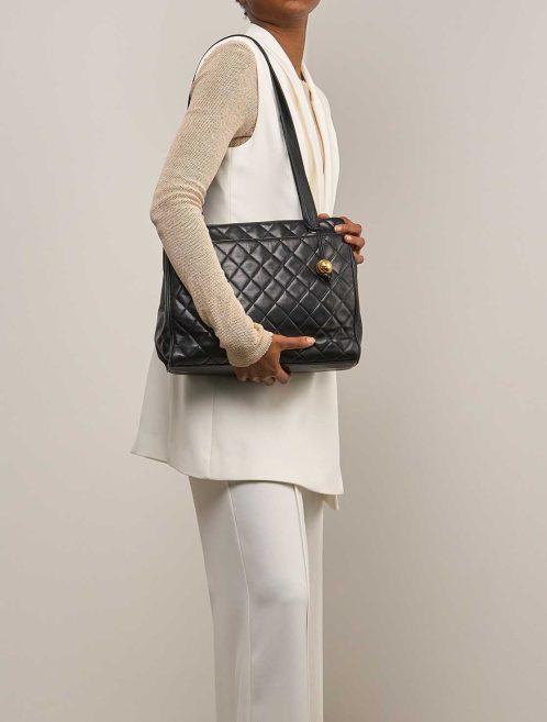 Chanel Shopping Tote Lamb Black on Model | Sell your designer bag