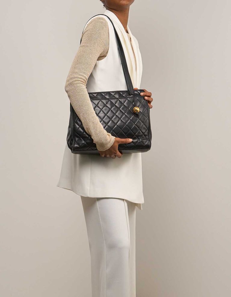 Chanel Shopping Tote Lamb Black Front | Sell your designer bag