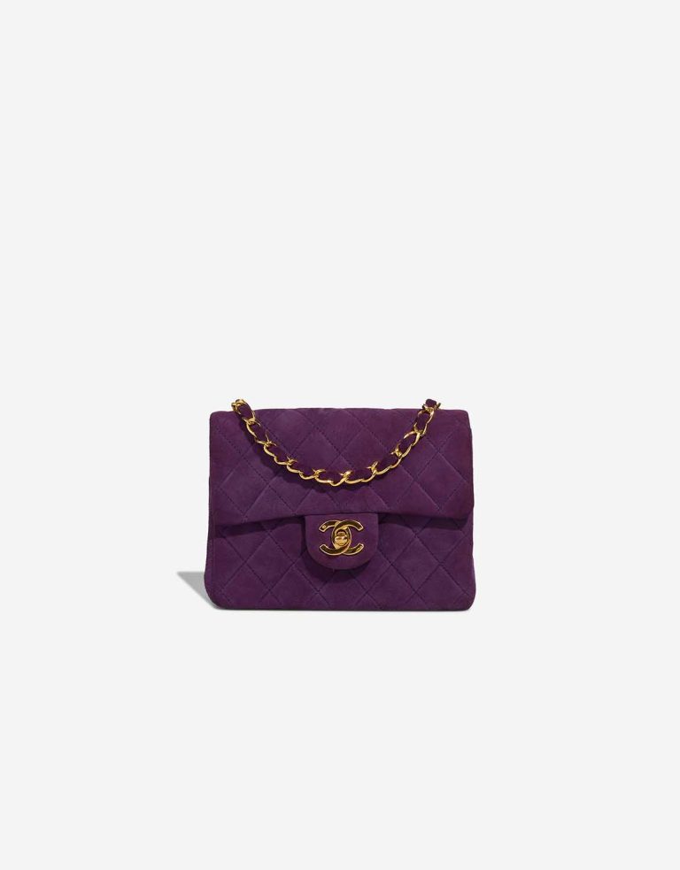 Chanel Timeless Mini Square Suede Violet Front | Sell your designer bag