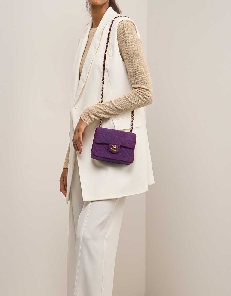 Chanel Timeless Mini Square Suede Violet Front | Sell your designer bag