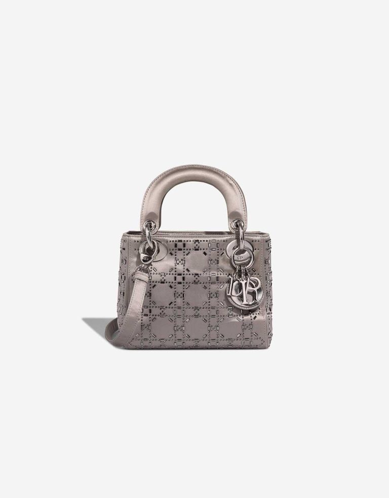 Dior Lady Mini Satin Taupe Silver Front | Sell your designer bag