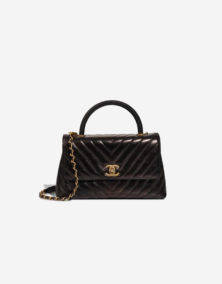 Chanel Timeless Handle Medium Lamb / Lizard Black Front | Sell your designer bag