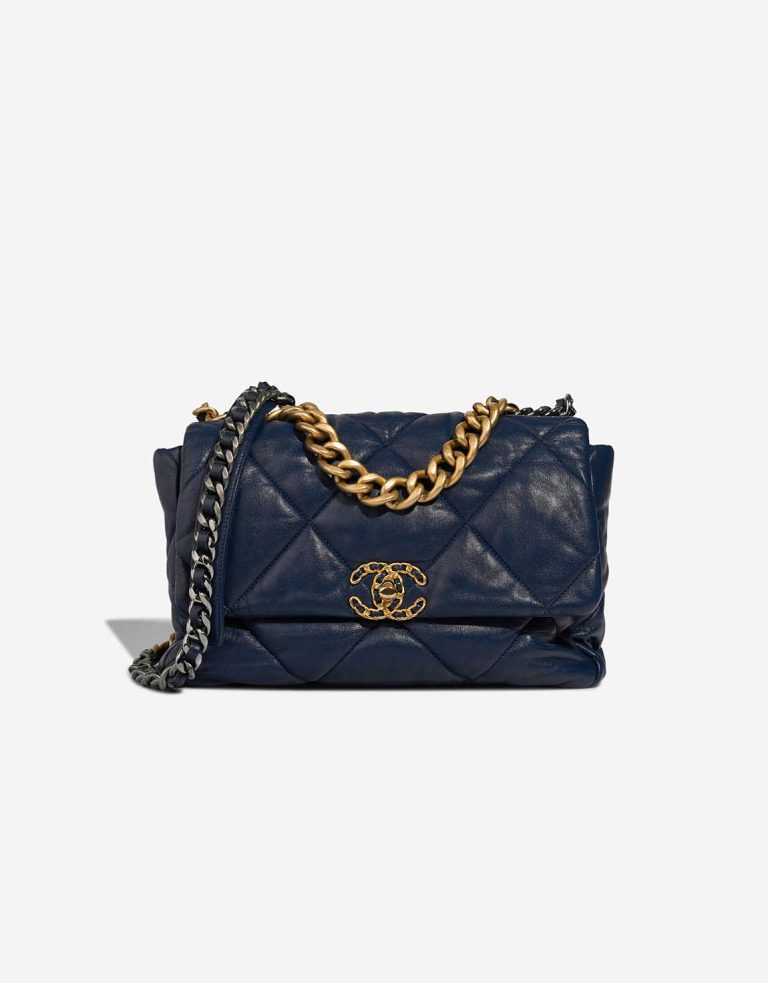 Chanel 19 Flap Bag Large Lammleder Blue Front | Verkaufen Sie Ihre Designer-Tasche