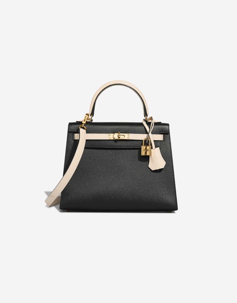 Hermès Kelly Sellier 25 Epsom Schwarz / Craie Front | Verkaufen Sie Ihre Designer-Tasche