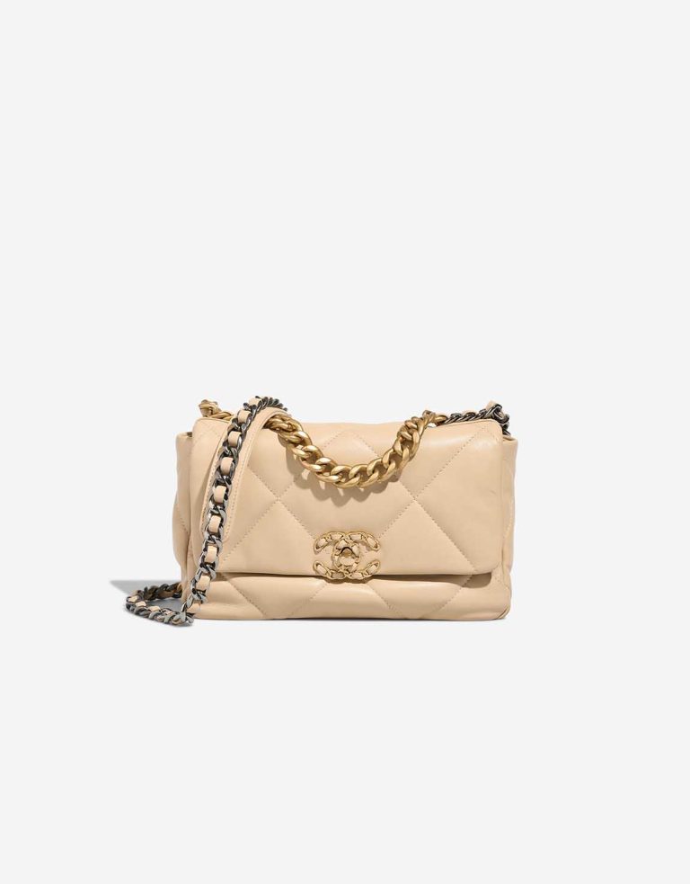 Chanel 19 à rabat Sac Calf Beige Front | Vendez votre sac de créateur