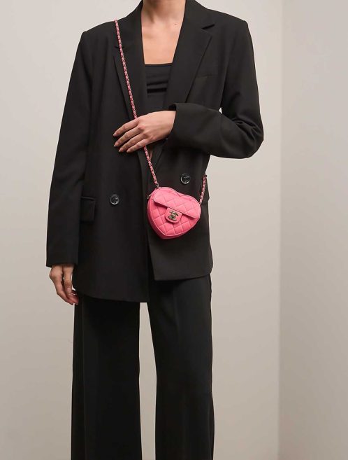 Chanel Timeless Heart Small Lamb Pink on Model | Sell your designer bag