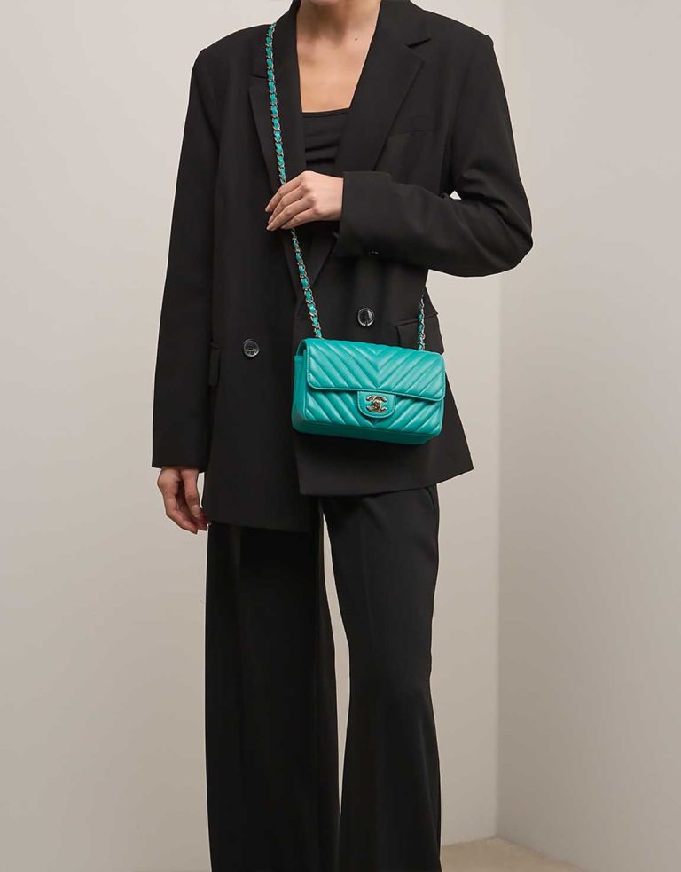 Chanel Timeless Mini Rectangular Lamb Turquoise Front | Sell your designer bag