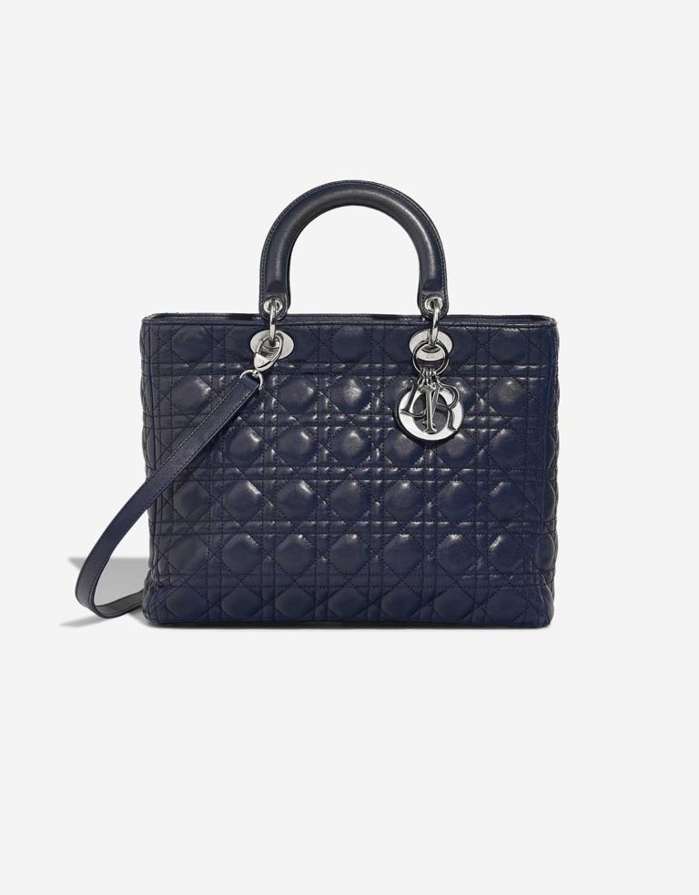 Dior Lady Large Lamb Blue Front | Vendre votre sac de créateur