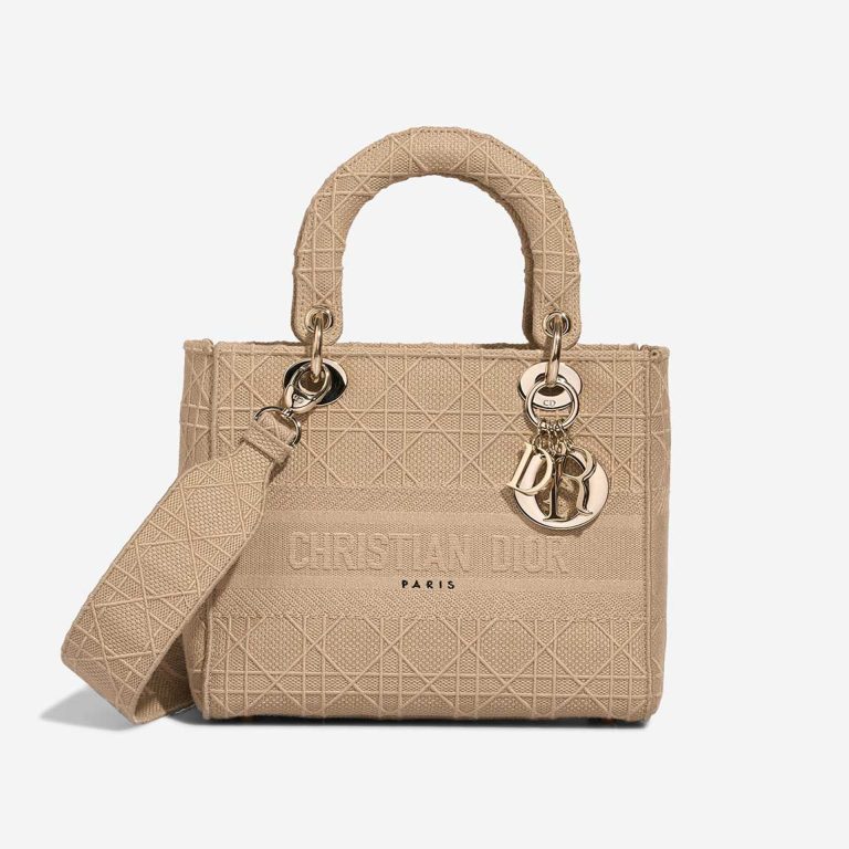 Dior Lady D-Lite Medium Canvas Beige Front | Verkaufen Sie Ihre Designer-Tasche