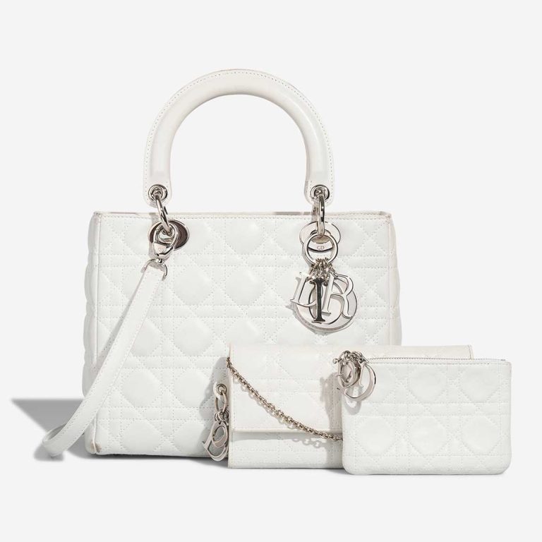 Dior Lady Medium Lammleder White Front | Verkaufen Sie Ihre Designer-Tasche