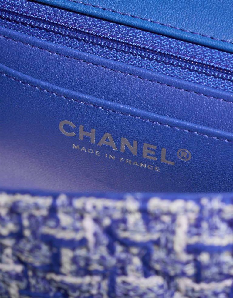 Chanel Timeless Mini Rectangular Tweed Blue / White Logo | Sell your designer bag