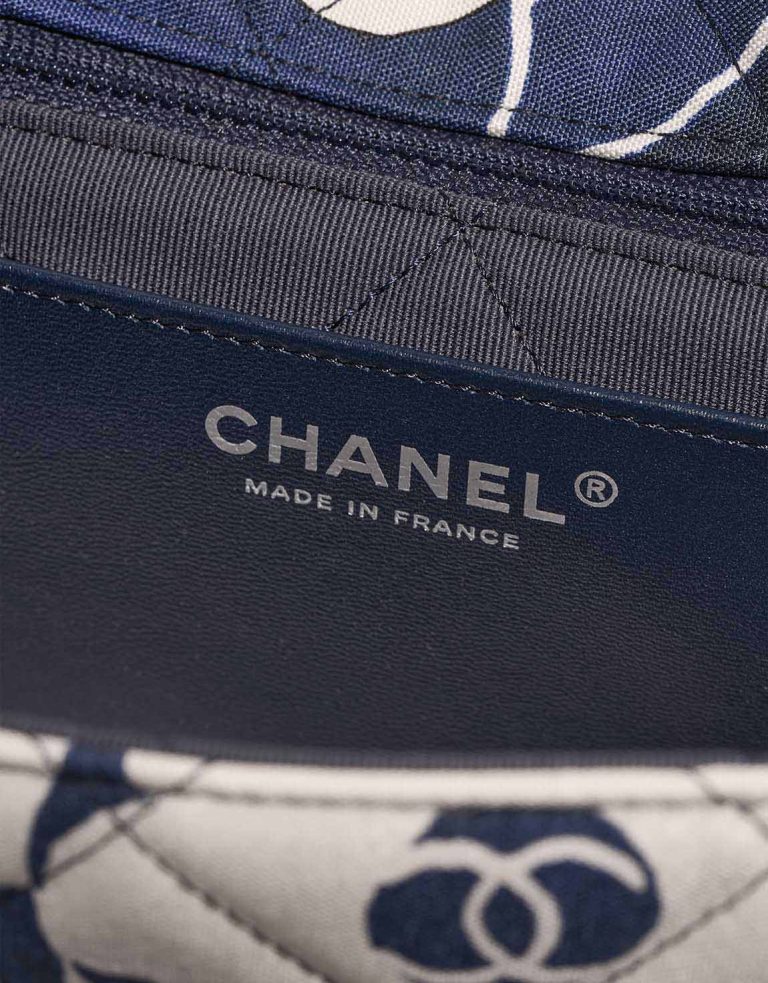 Chanel Timeless Medium Fabric Blue / White Logo | Sell your designer bag