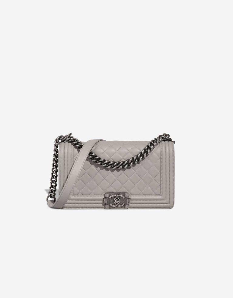 Chanel Boy New Medium Lamb Grey Front | Sell your designer bag