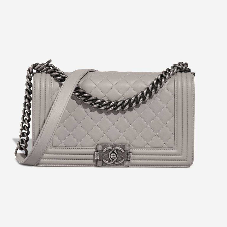 Chanel Boy New Medium Lamb Grey Front | Sell your designer bag