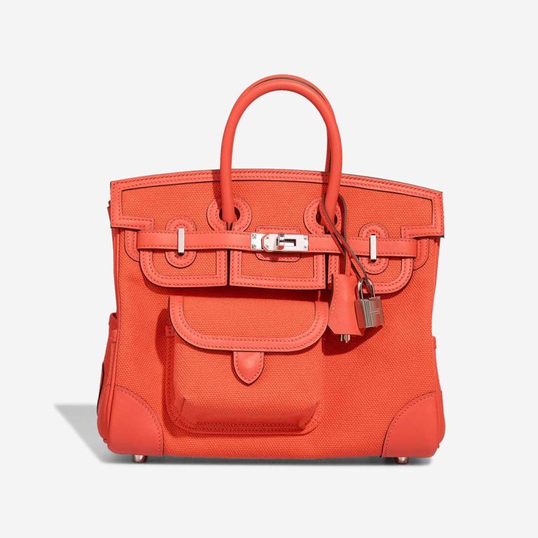 Hermès Birkin Cargo 25 Toile Goeland / Swift Orange Field Front | Vendez votre sac de créateur