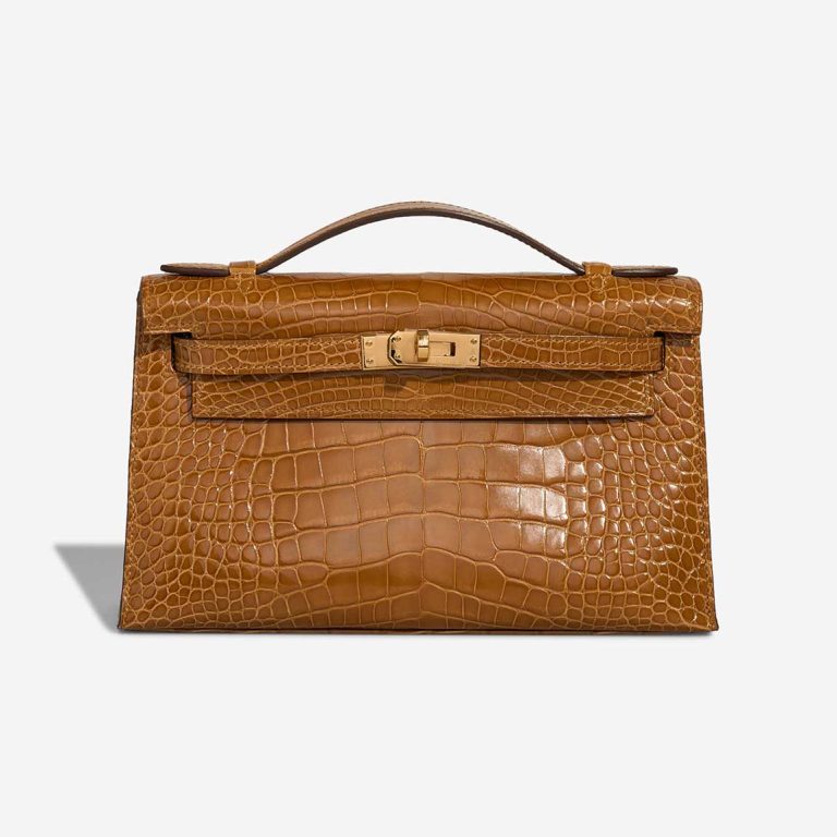 Hermès Kelly Pochette Alligator Mississippi Tabac Camel Front | Verkaufen Sie Ihre Designer-Tasche