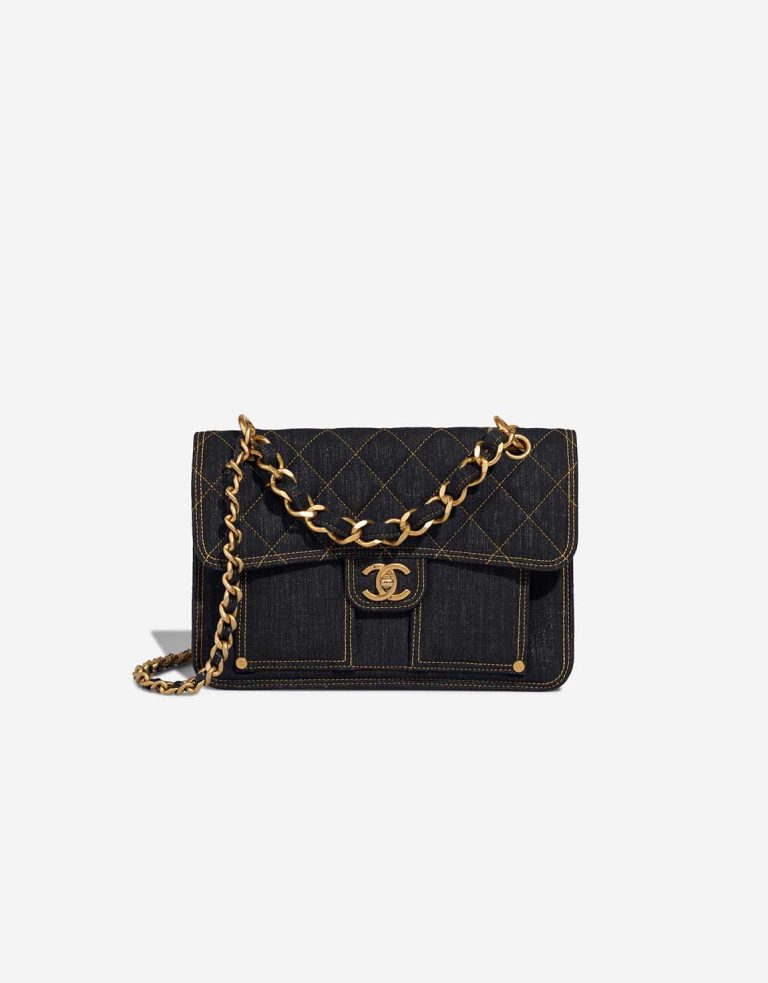 Chanel Timeless Single Flap Medium Denim Dark Blue Front | Sell your designer bag