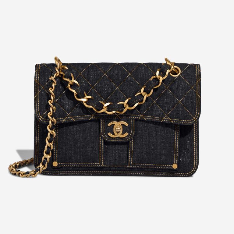 Chanel Timeless Single Flap Medium Denim Dark Blue Front | Sell your designer bag