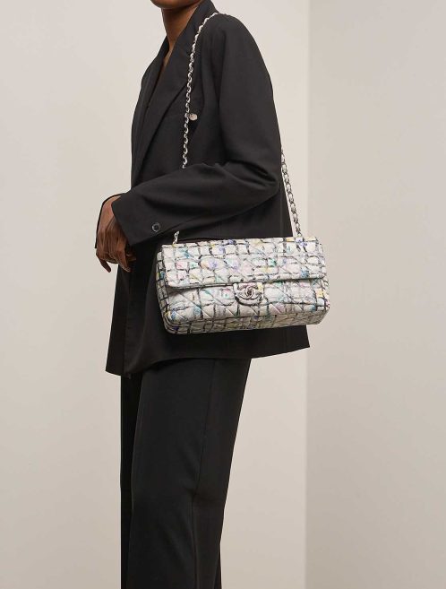 Chanel Timeless Jumbo Lamb White / Multicolour on Model | Sell your designer bag