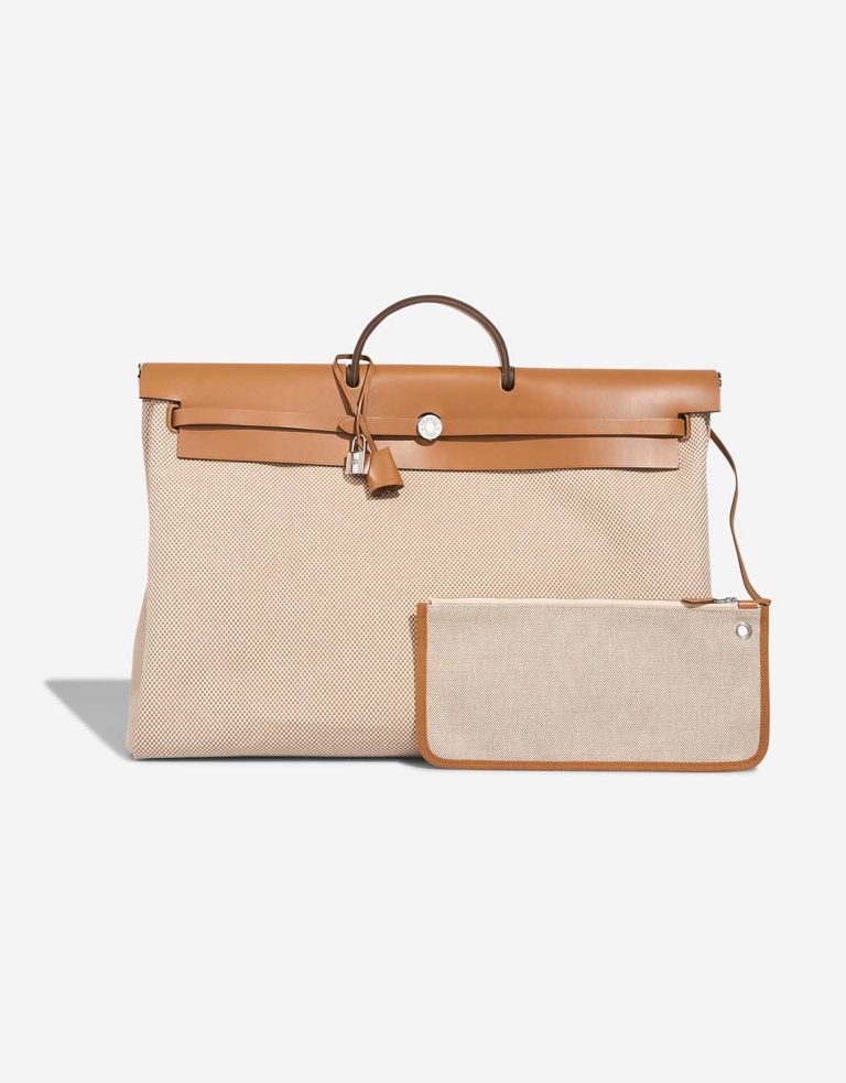 Hermès Herbag 50 Vache Hunter / Toile Quadrille Naturel / Écru / Gold Front | Sell your designer bag