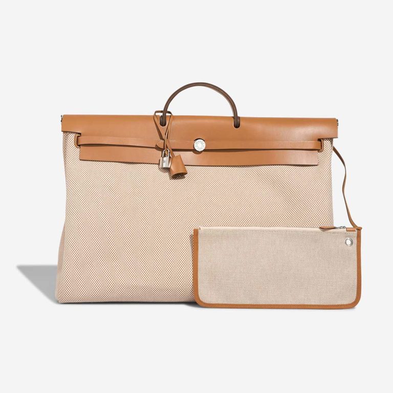 Hermès Herbag 50 Vache Hunter / Toile Quadrille Naturel / Écru / Gold Front | Sell your designer bag