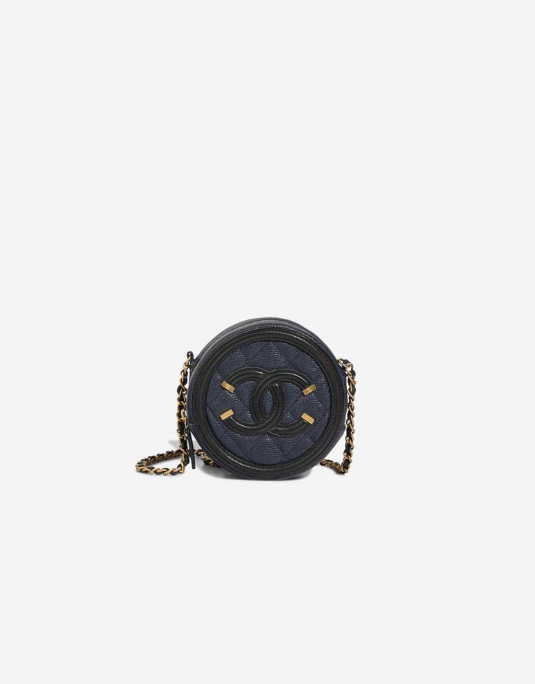 Chanel Filigree Round Clutch Caviar Dark Blue Front | Sell your designer bag